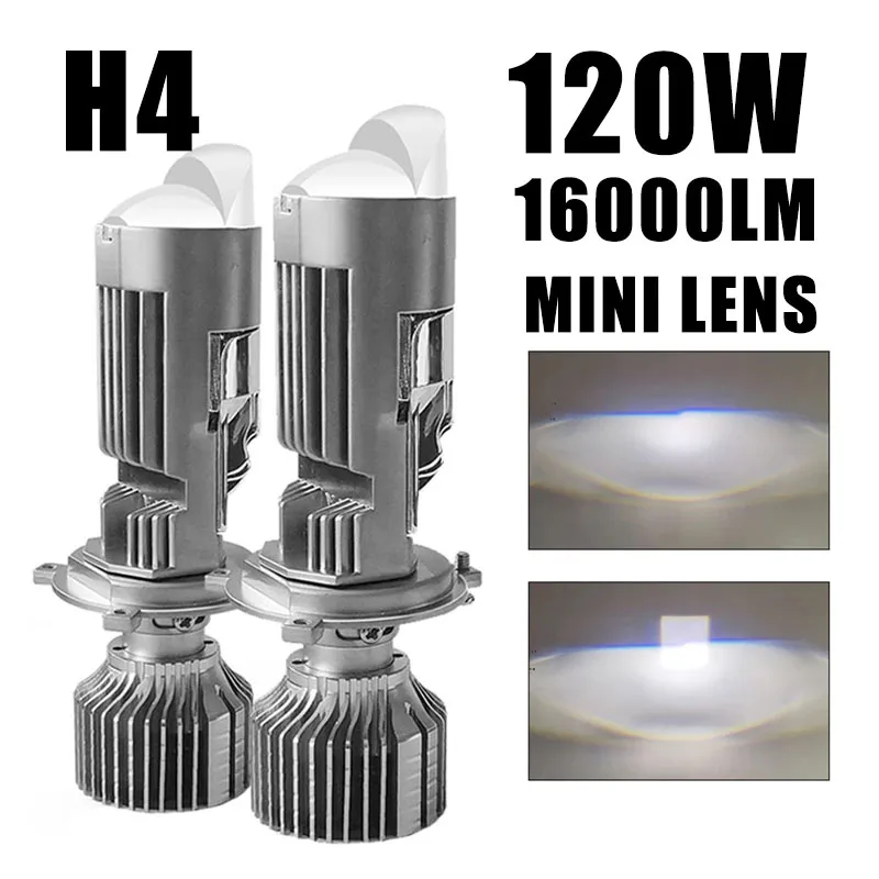 

120W 12V/24V H4 Car LED Mini Dual Lens Projector 6000K White Lights 16000LM Headlight Bulbs Auto Truck Head Lamp