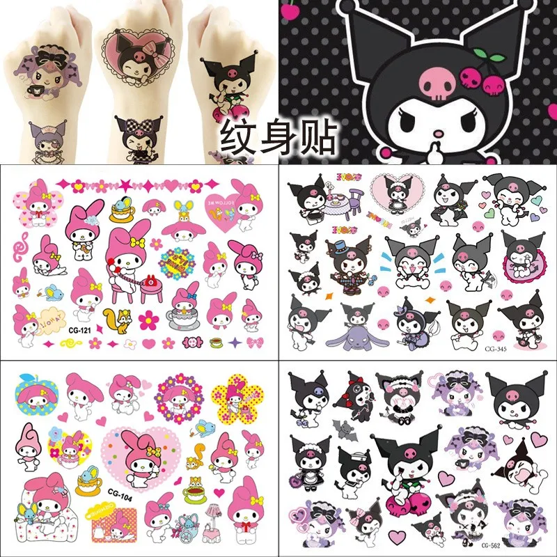 Pegatina de tatuaje Sanrio para fiesta de Cumpleaños de Niños, decoración de Kuromi Mymelody, Tatuajes Temporales, tatuajes impermeables, arte,