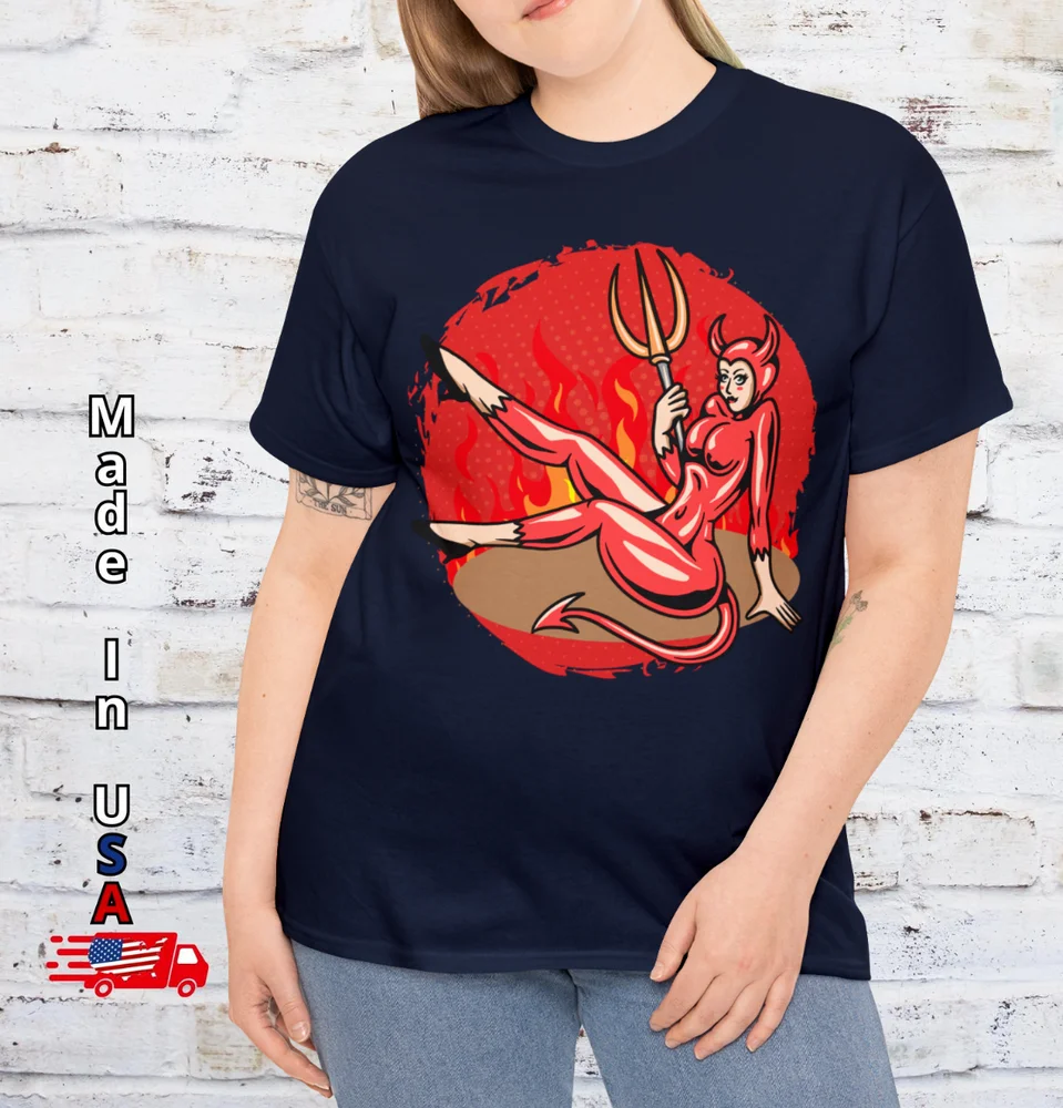 Old School T Shirt Hot Devil Girl Tee Tattoo Funny Clothing Vintage tops Unisex Summer Short Sleeve