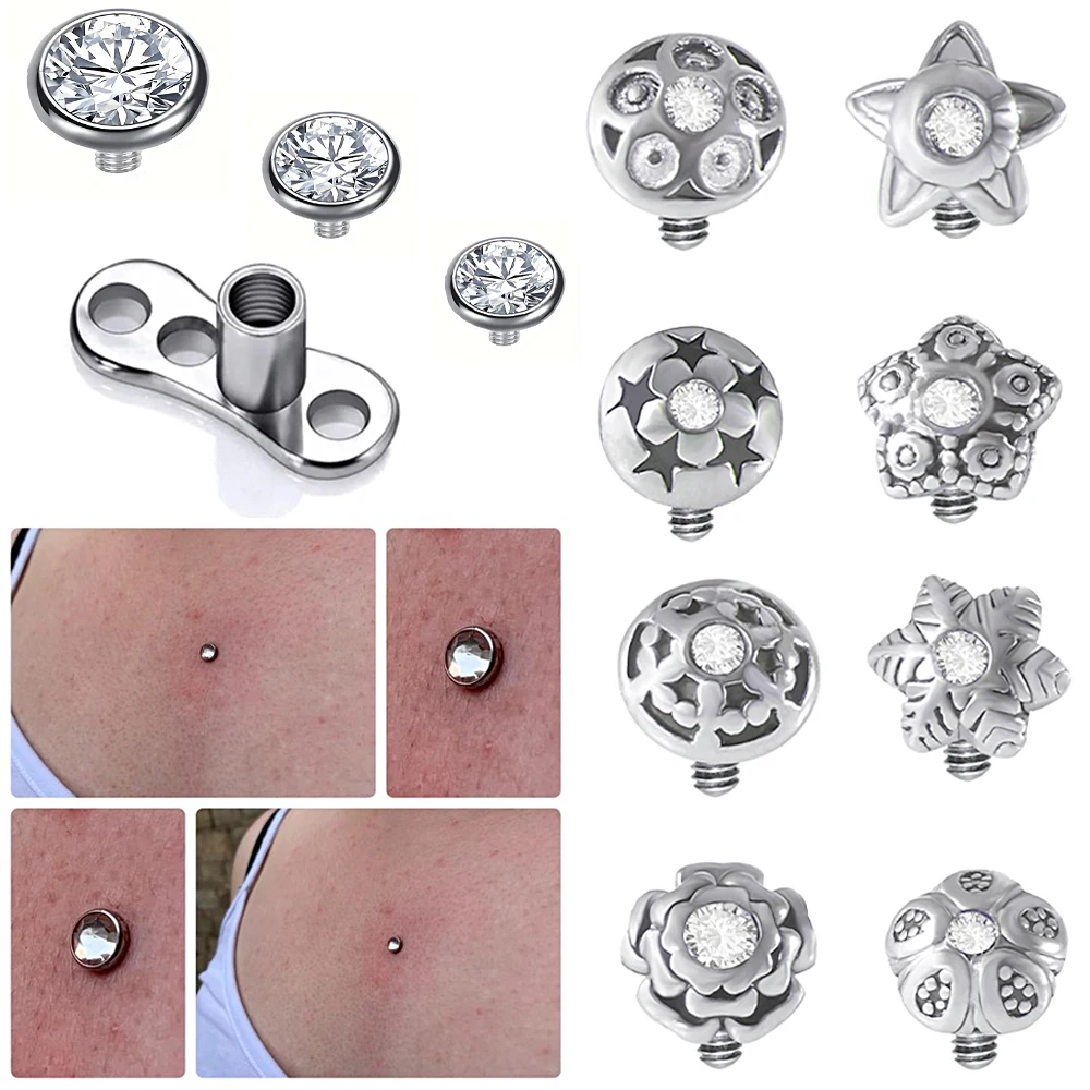 1PC Surgical Steel Dermal Anchor Accessories Base Microdermals Piercing Zircon Micro Surface Hide Skin 16G Piercing Jewelry