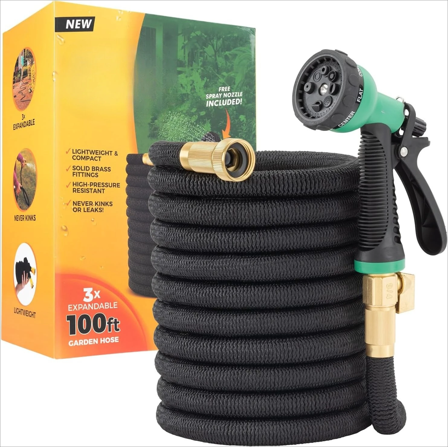 

Expandable Garden Hose with 8 Function Nozzle, 100FT - Lightweight Retractable Garden Hose, Water Hose -Factory Direct Sales