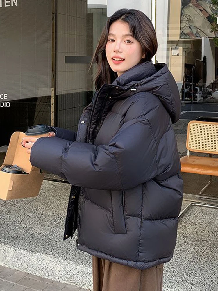 

Zoki модные черные парки женские милые в консервативном стиле свободное зимнее пышное пальто корейский шикарный длинный рукав с капюшоном женская милая куртка