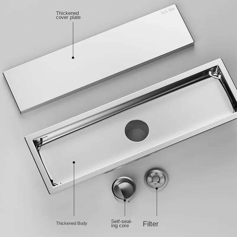 Drenaje de piso rectangular invisible de acero inoxidable 304, desagüe de piso extendido oculto dorado, desodorante de tubería de alcantarillado de