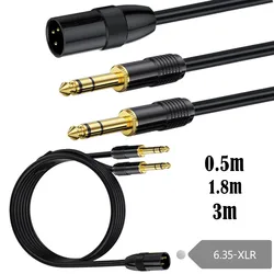 2-podwójny męski XLR na 6,35 mm (1/4 cala) wtyk męski TRS mikrofon stereofoniczny niezbalansowany konwerter audio Adapter Y kabel rozdzielający