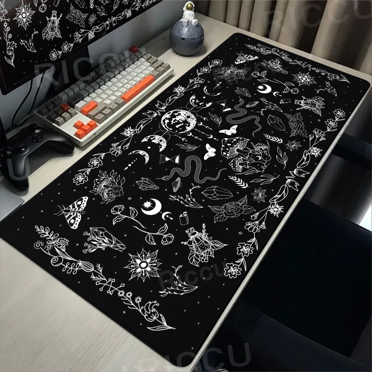 Niedliche schwarze Goth-Schreibtischunterlage, XXL, großes, erweitertes Schreibtischunterlage, Hexe, Wahrsagerei, Mauspad, Büro, Computer, Tastatur, Mauspad, Gamer-Teppich