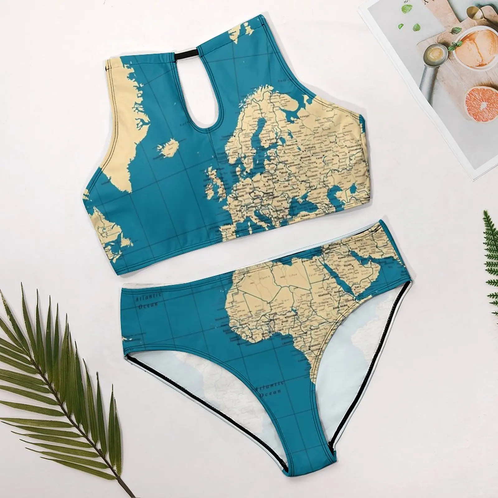 Sexy World Map Bikini Set Cities Roads Lakes and Rivers Stylowy strój kąpielowy bikini Push Up Hollow Out Stroje kąpielowe z nadrukiem