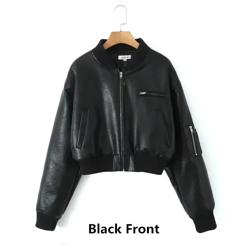 Women Leather Jackets PU Winter Padded Vintage Bomber Jackets Streetwear Motorcycle Coat Outerwear Women Clothing Chaqueta