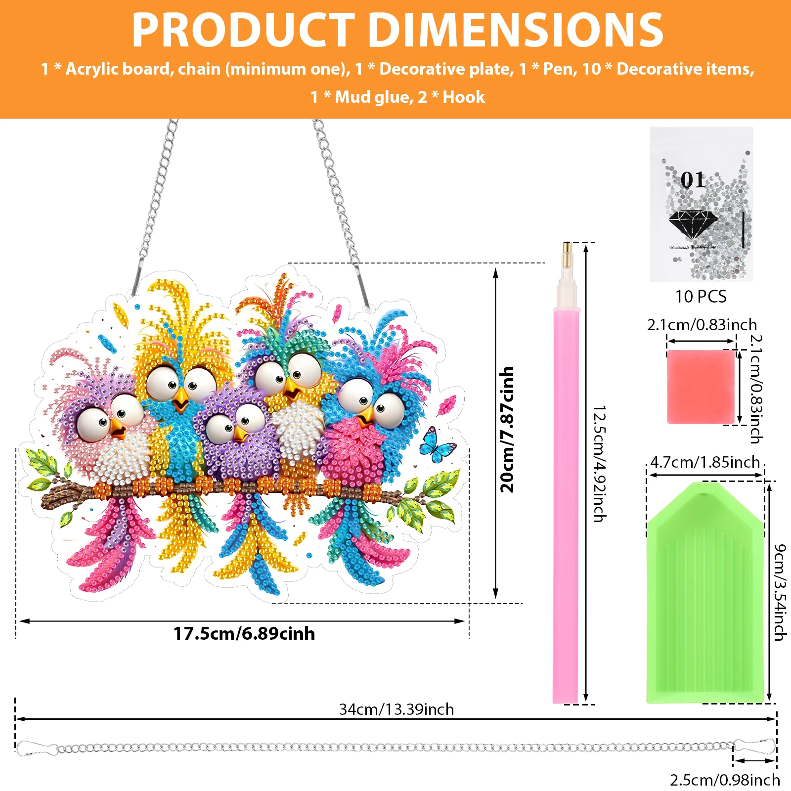 Bird Shaped Acrylic Diamond Arts Hanging Kit Double-sided DIY Special Rhinestone Arts Pendants Balcony Window Hanger Board Decor - view 3