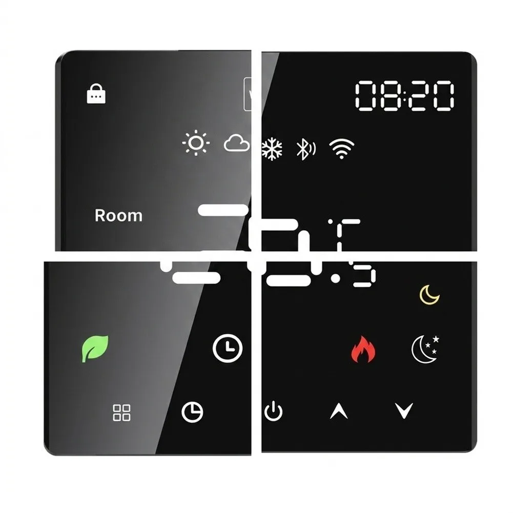 For Tuya Smart Thermostat for Hydronic and Electric For Underfloor Heating AC95-240V 5-60C Touchscreen 8.6x8.6x4cm Black