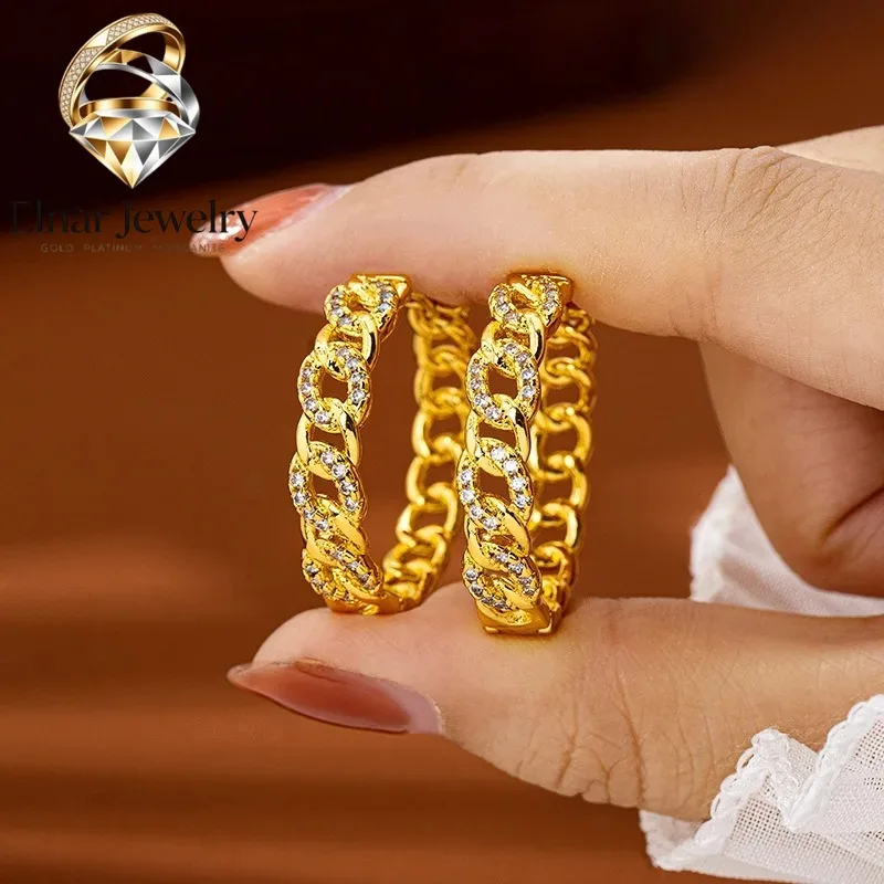 

Elnar Jewelry Luxury 24K 9999 Pure Gold real gold Women's Pierced Diamond Geometric Twist Earrings Earrings