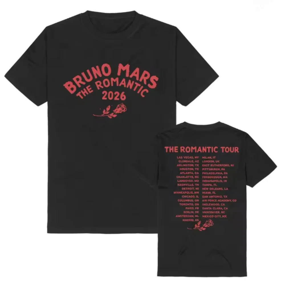 BRUNO MARS The Romantic Tour Tees Short Sleeve Cotton Summer Female Tshirts Unisex Streetwear Loose Casual Graphic Print T Shirt