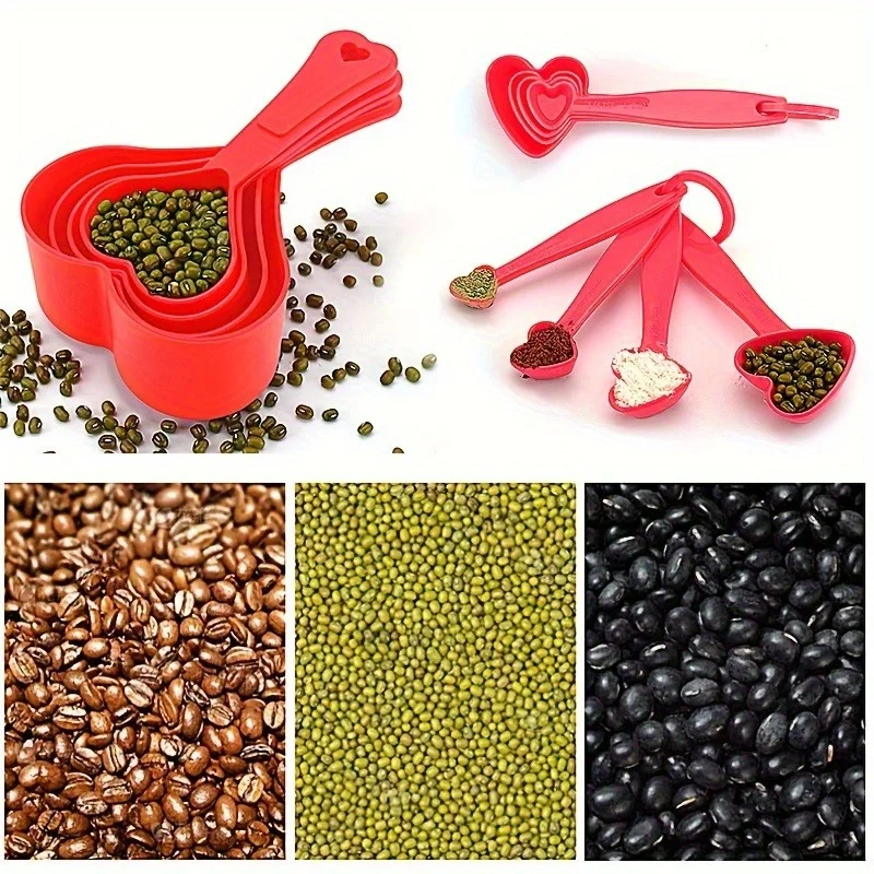 4pcs/set Measuring Cups and Spoon Set, Heart Shaped Measuring Cups and Spoon for Coffee Medicine Powder, Measuring Cups