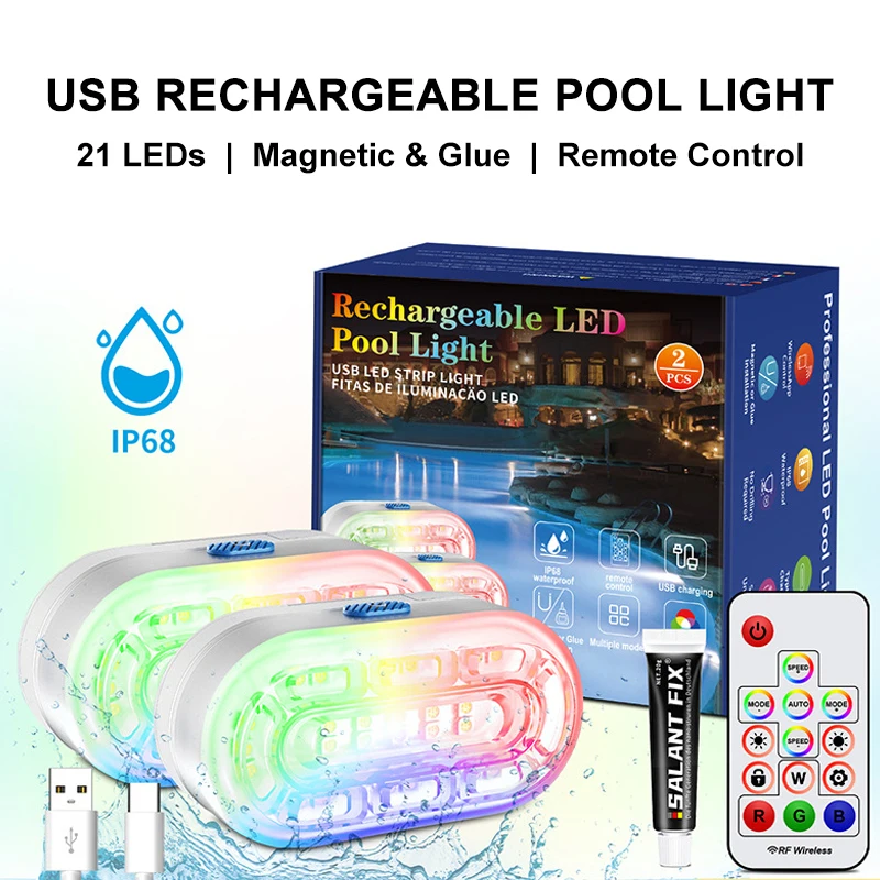 

Rechargeable Underwater Submersible Pool Light with Remote IP68 Waterproof Color Changing Ambiant Lamp for Hot Tub Bath Aquarium