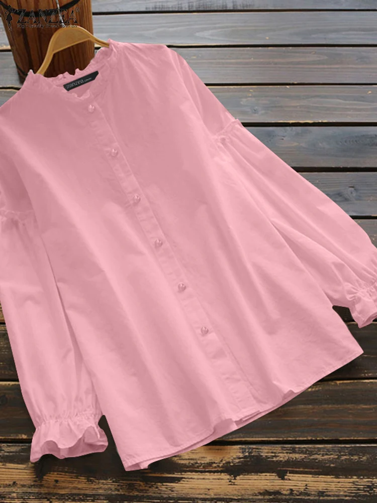 

Elegant Long Sleeve Ruffle Shirts ZANZEA Spring Women Blouse Solid Loose Work Tops Oversize Tunic Casual Chemise Autumn Blusas
