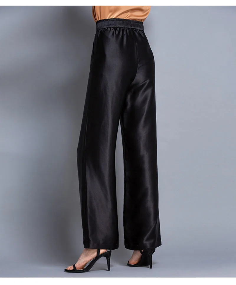 Fengbaoyu 100% Natural Silk Women's Pants Loose-Sleeved Straight Leg Pants Simple Style, Comfortable Relaxing, Cool Temperature
