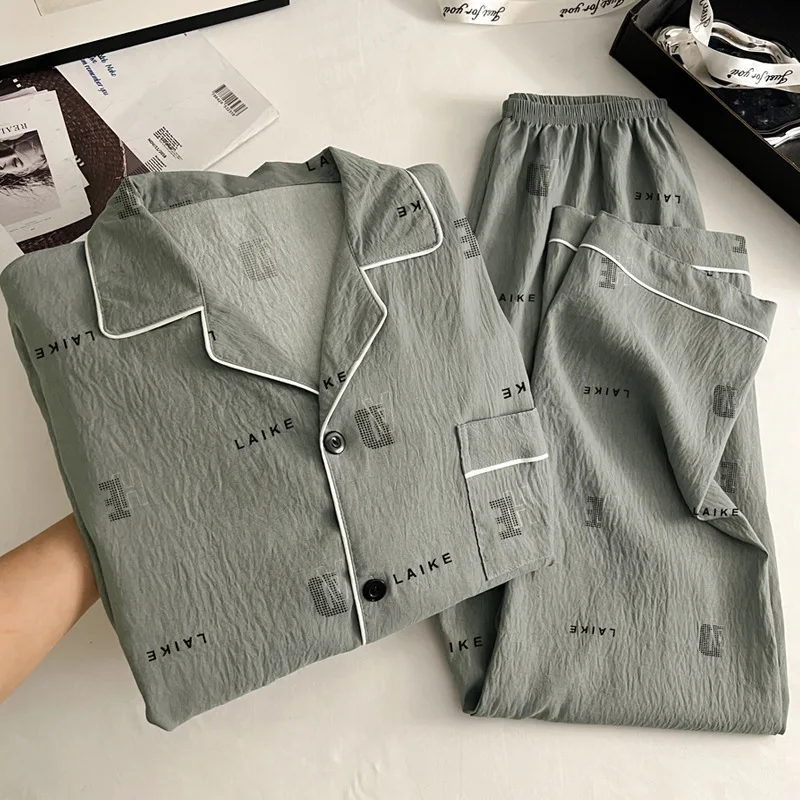 

Легкая роскошная винтажная мужская повседневная одежда из хлопка в стиле Instagram, сезонная непринужденная пижама весна/осень, комплект из двух предметов