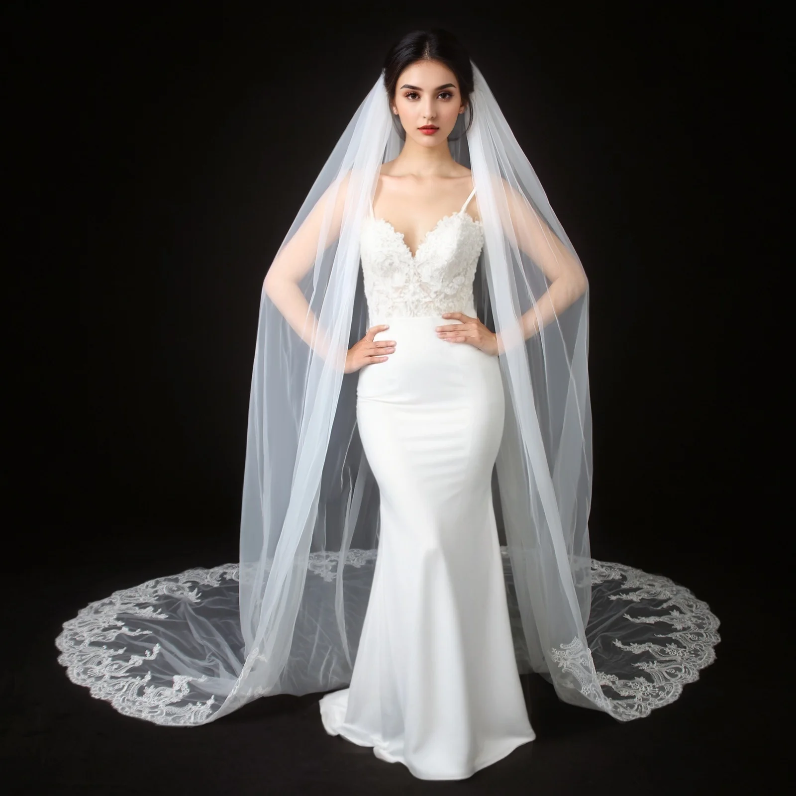 ブライダルベール-レース-カテドラルウェディングベール-シングルレイヤー-ロングトレーン-ホワイト-アイボリー-300cm-ウェディングアクセサリー-金属製ヘアコーム付き-g73