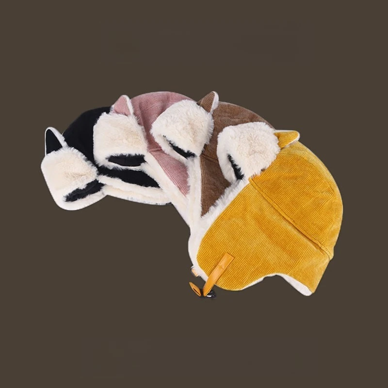 قبعة قطة أذن الرعد النسخة الكورية للسيدات لطيفة للخريف والشتاء لركوب الدراجات مقاومة للرياح لحماية الأذن في الشتاء ومقاومة للبرد قبعة قطنية دافئة #4