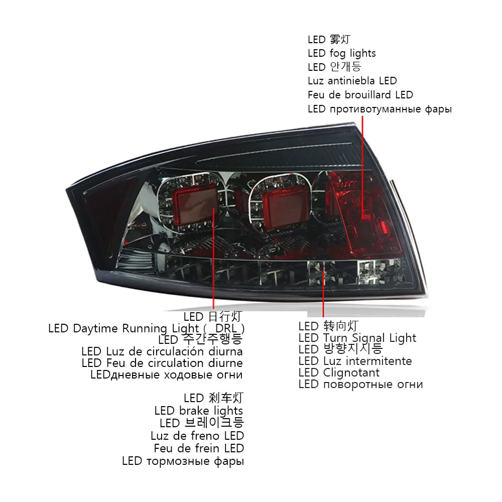 Taillamp Assembly LED Tail Lights Brake Light Turn Signal Fog Lamp Red Background for Audi TT 1999 2000 2001 2002 2003 2004 2005