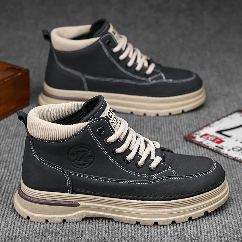 الرجال سميكة وحيد أحذية بوت قصيرة غير رسمية موضة النمط البريطاني أحذية العمل الرجال الخريف حذاء كاجوال ريترو عالية أعلى أحذية الرجال حذاء بوت بطول الكاحل