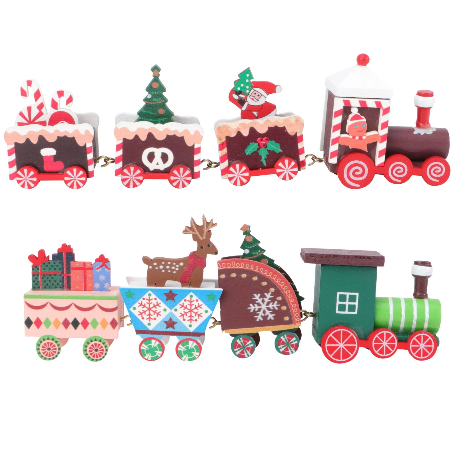 

2 pcs Wooden Christmas Train Ornaments Red Green Mini Decorations for Desktop Cabinet Xmas Party Non Remote