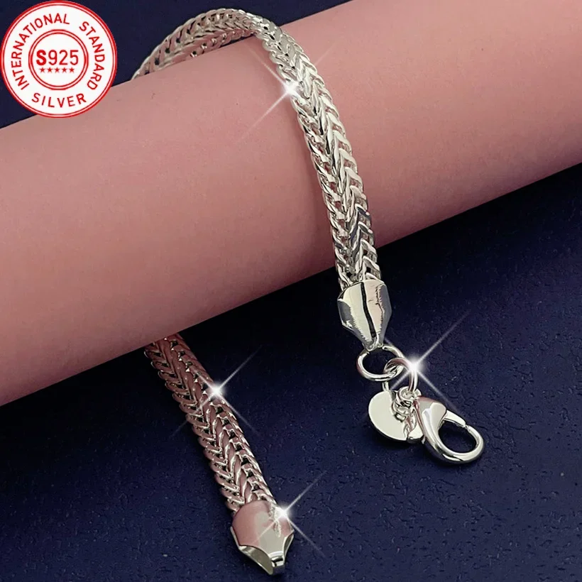 

New Luxury 925 Sterling Silvery Classic 6MM Flat Snake Chain Bracelet for Women Lady Men Wedding Party Gifts Designer Jewelry