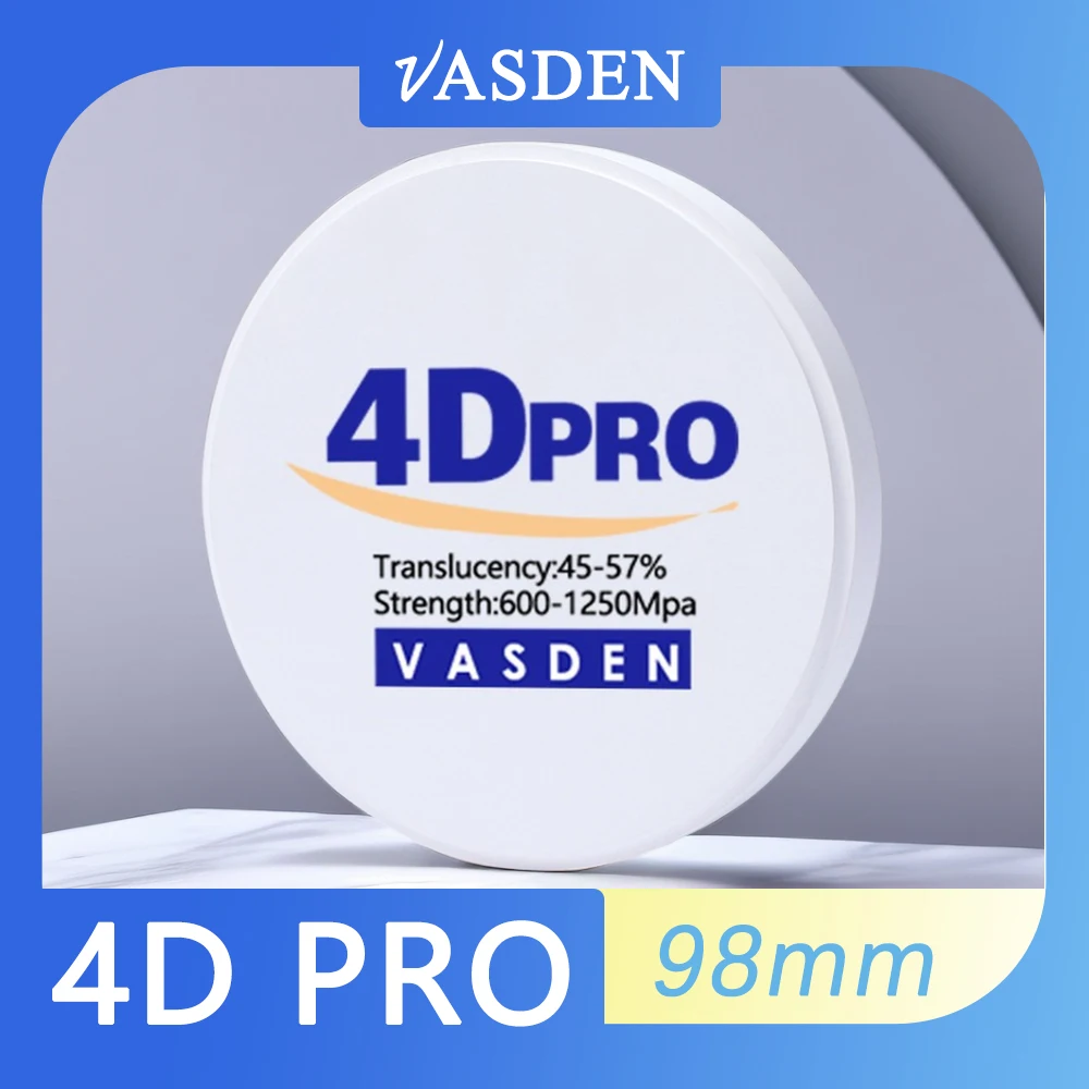 Disco de fresado de circonia cúbica para odontología, bloque de 8 capas, multicapa, 98mm, 600-1250Mpa Vasden, A2, A3, A3.5 colores, 4D Pro