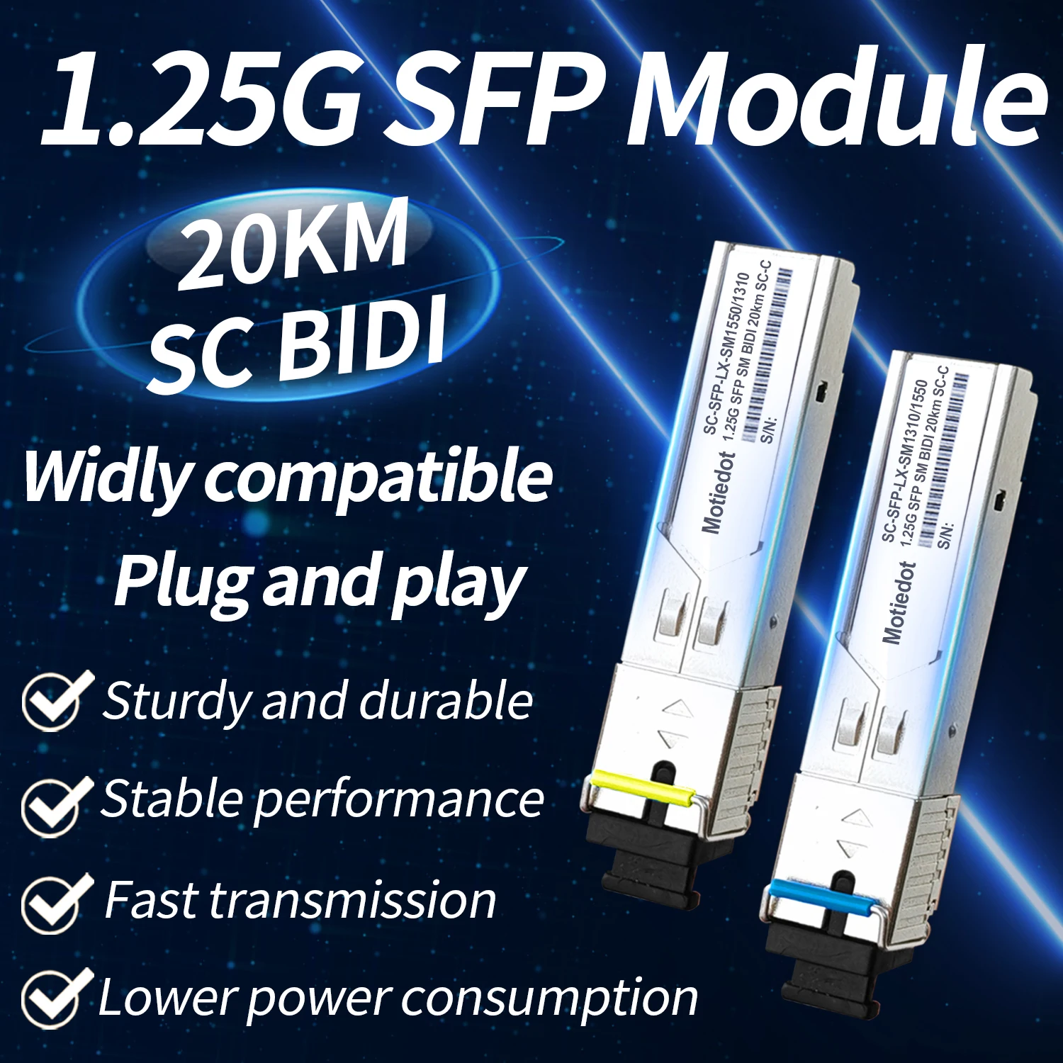 1.25Gb BIDI SFP Module 20km SC Gigabit Fiber Optical SFP Transceiver Single Mode 1310nm/1550nm Simplex for Cisco Switch, etc