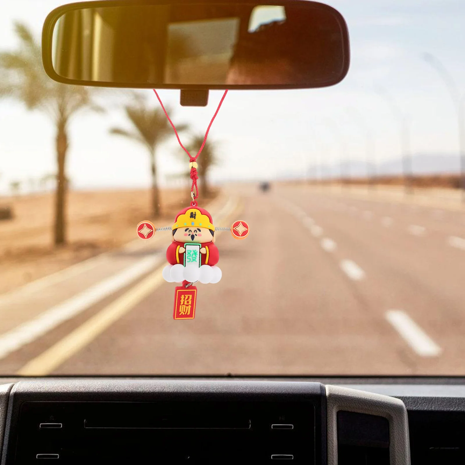 

Small God of Wealth Car Pendant PVC Stylish Vehicle Ornament for Rearview Mirror Wealth Lucky Hanging Car Pendant Good Luck
