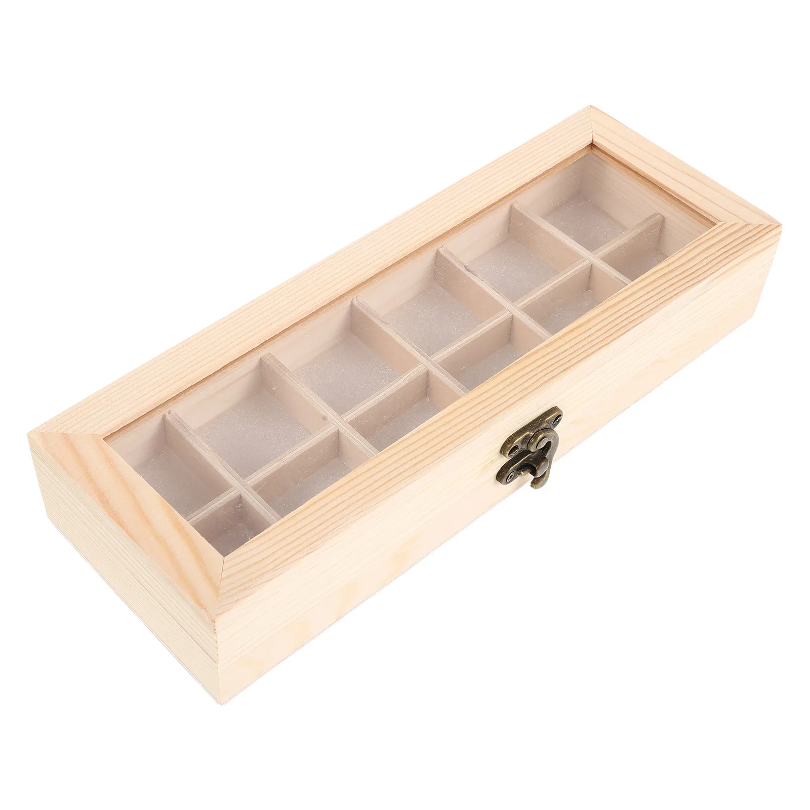 Wooden Rock Collections Box Organizer Crystal Display Clear Lid Multi Compartment Gemstone Keepsakes Seashell