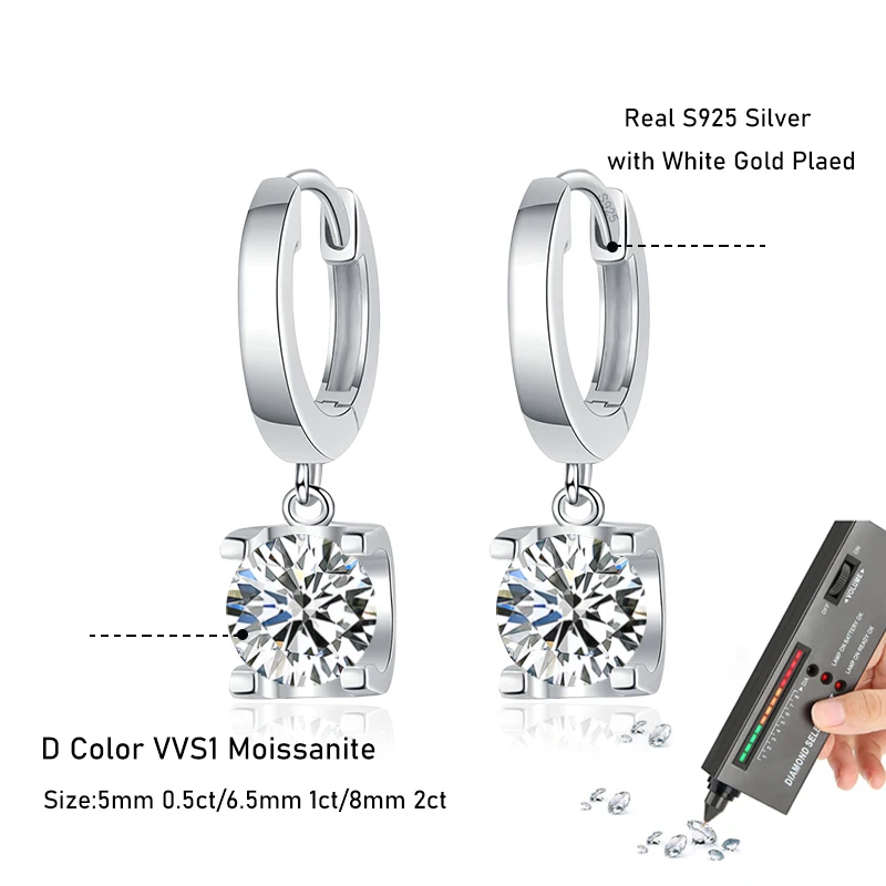 Tezzc  0.5ct 1ct D Color Moissanite Diamond Drop Earrings for Women Bull Head Style Earring Jewelry 925 Silver Versatile Earring
