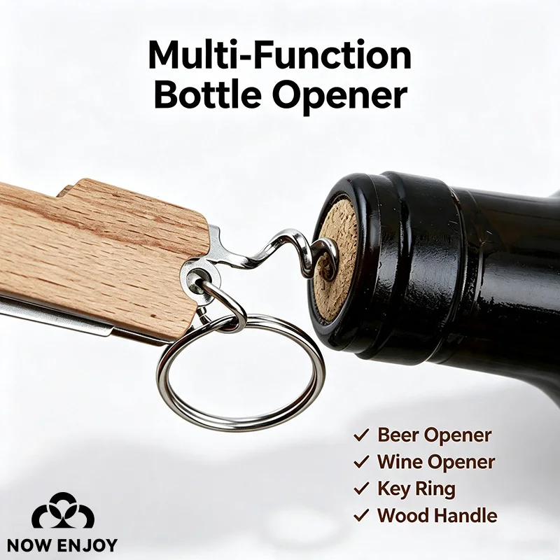 NOW ENJOY Personalized Beer/Wine Bottle Opener Multifunctional Wooden Opener Keychain Hotel Restaurant Wedding Party Gifts