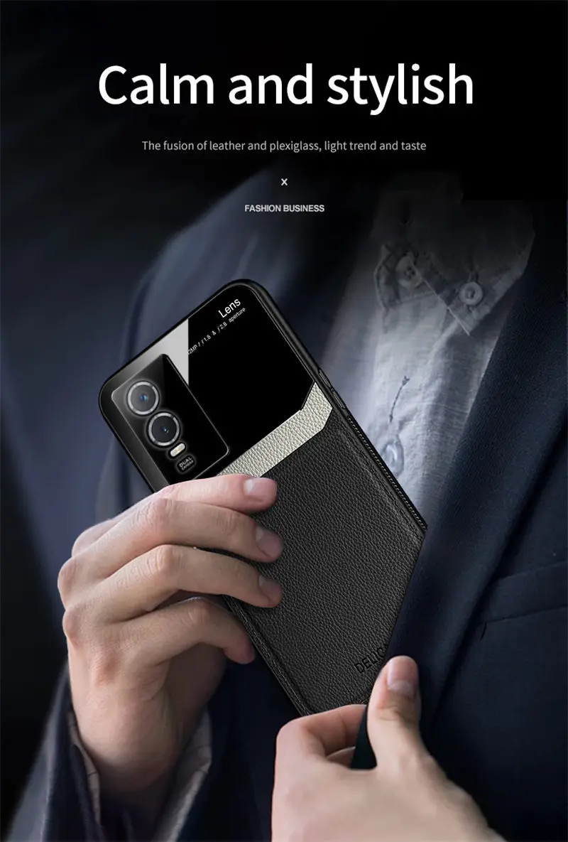 Vivo Y76 VivoY76 5G V2124 Case Leather Glass Texture Soft TPU Bumper with Plexiglass Back Cover for Vivo Y76S VivoY76S 5G V2156A