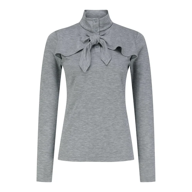 2026 Ladies Early Autumn Golf Long Sleeve Mock Neck Bow Shirt Slim Fit Elastic Golf Course Sport Tops