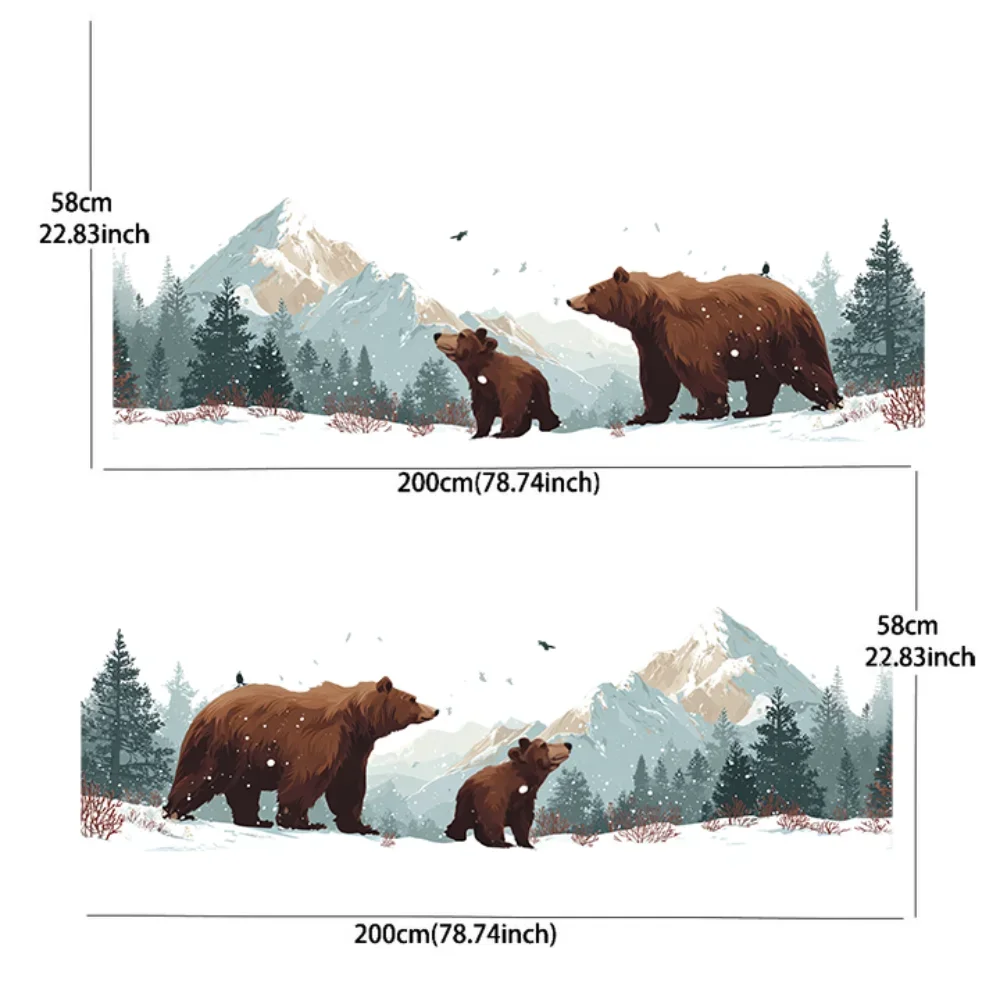 Snowy Mountain Brown Bear Car Vinyl Wraps Decal Self-adhesive PVC Sticker Suitable for Trucks SUV Decoration Auto Accessories