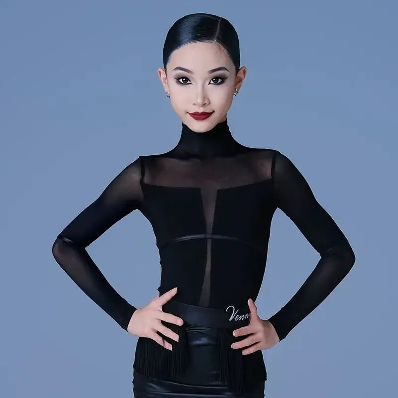 الفتيات اللاتينية فستان تدريب الرقص مجموعة طويلة الأكمام الربط تصميم أعلى هامش نصف تنورة المرأة بدلة تدريب المهنية 2025 جديد