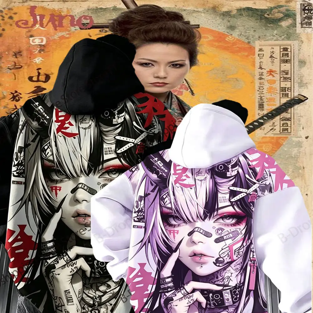 Cartoon Anime Samurai Girl 3d Print Hoodie Men Women Fashion Oversized Hoodie Sweatshirt Manga Tracksuit Mens Clothing Sudaderas