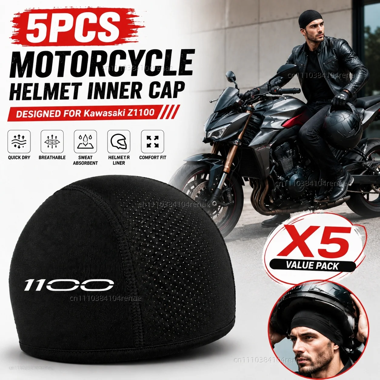 

5pcs Motorcycle Helmet Inner Cap Hat Quick Dry Breathable Hat Racing Cap For Kawasaki Ninja 1100SX SE Versys 1000 SE Versys 1100