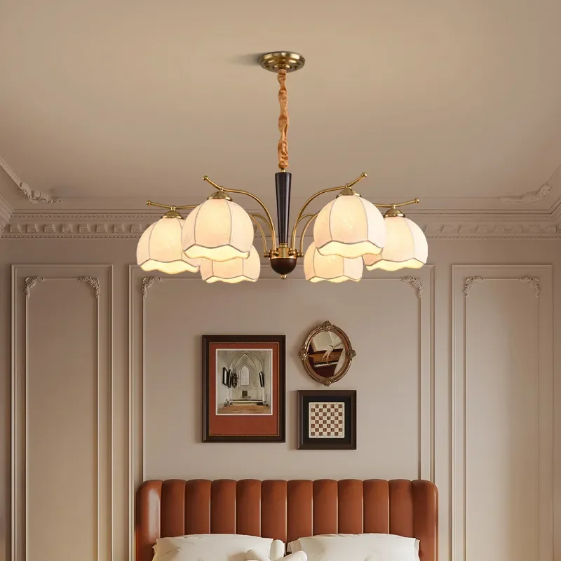 for 2025 French Medieval Living Room Chandelier Creative Solid Wood Fabric Dining Room Bedroom Light Classical Retro B&B