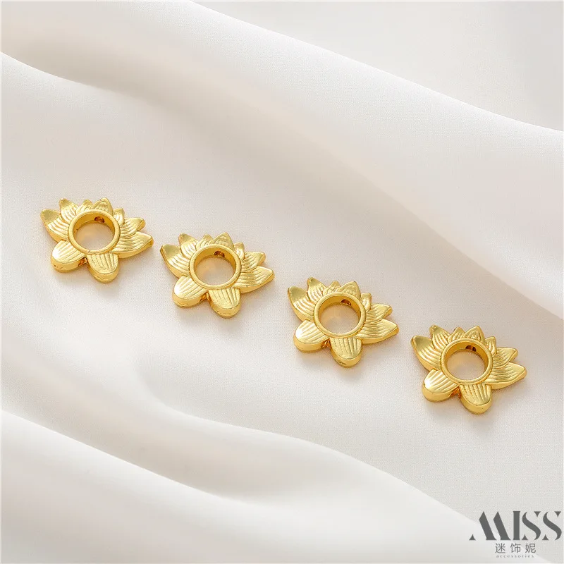 18K Gold Plated Lotus Through-Hole Bead Rings, DIY Handmade Beading Accessories for Bracelet Necklace