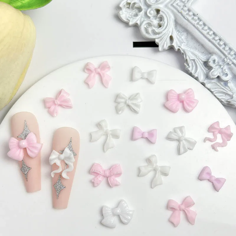 50pcs 3D Aurora Clear Resin Bow Nail Art Charms Cute Butterfly Glitter Nails Decoration Supplies Jewelry Accessories DIY