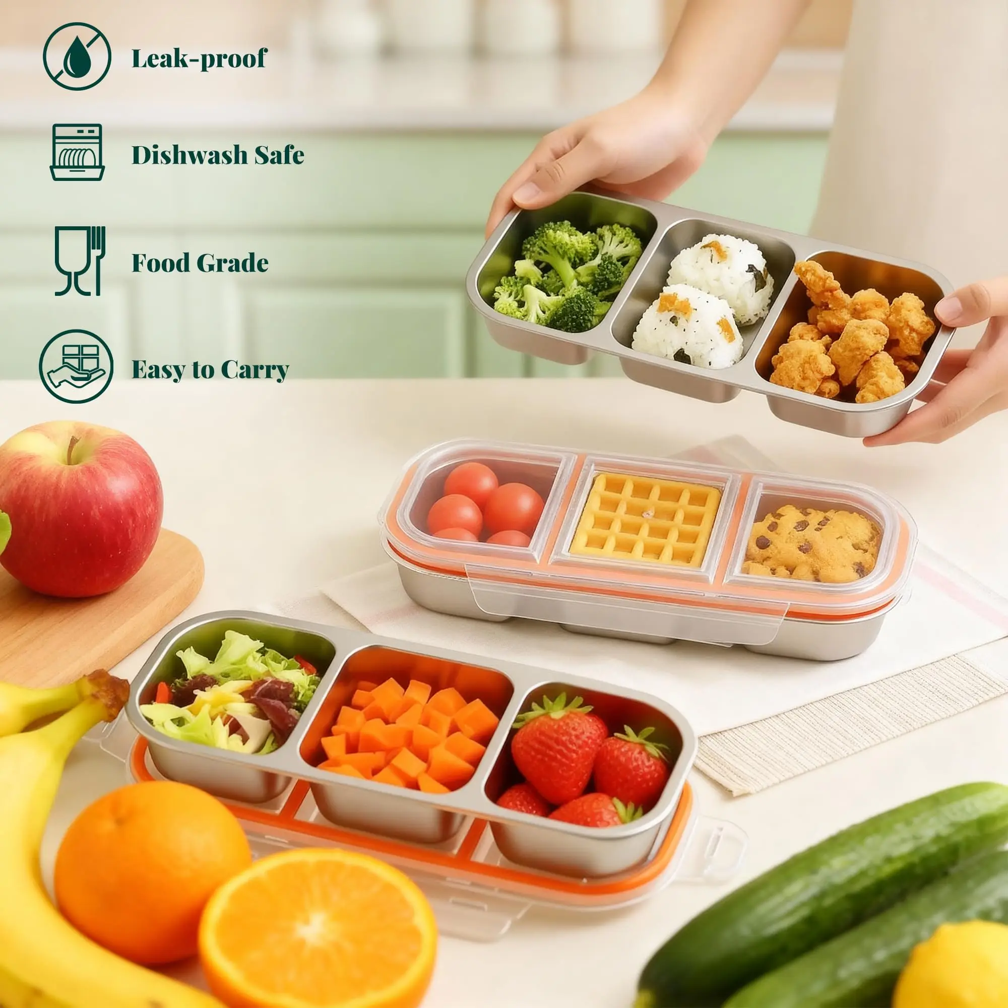 Stainless Steel Bento Lunch Box for Kids Adults Leak‑Proof Stackable Dishwasher‑Safe Food Container for School Work Travel
