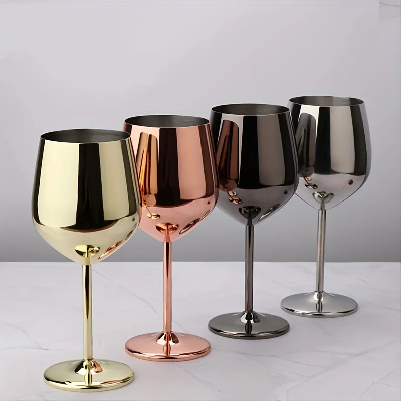 1pc 500ml Stainless Steel Wine Glass Champagne Whiskey Glass Creative Metal Goblet Wine Cup for Home Barrel Type Drop-Resistant