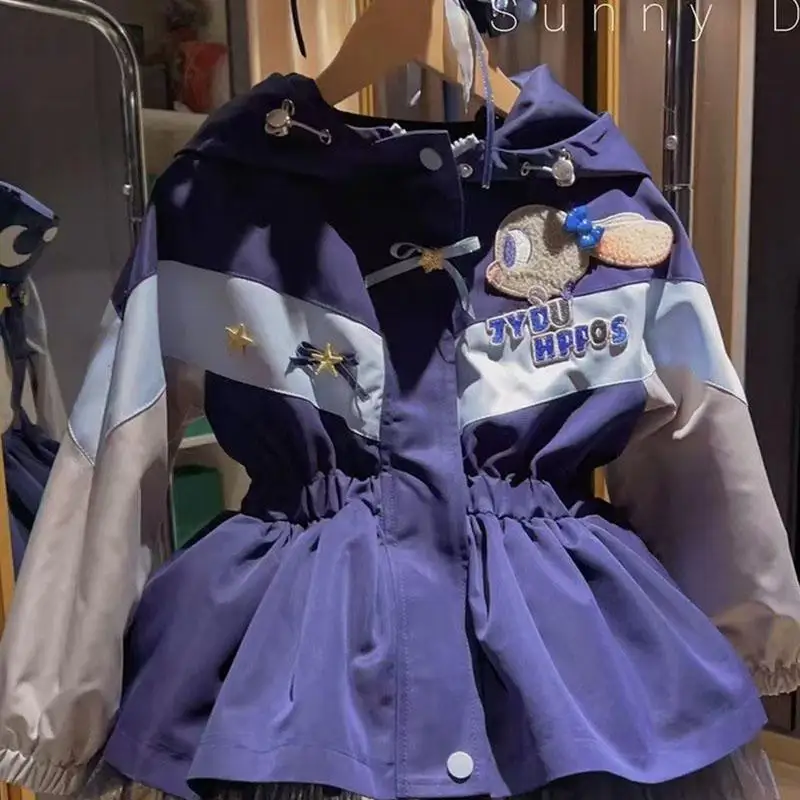 Giacca da ragazza primavera autunno nuovi bambini coniglio polizia cartone animato giacca moda Versatile vita all'aperto cappotto a vento tenere al caldo