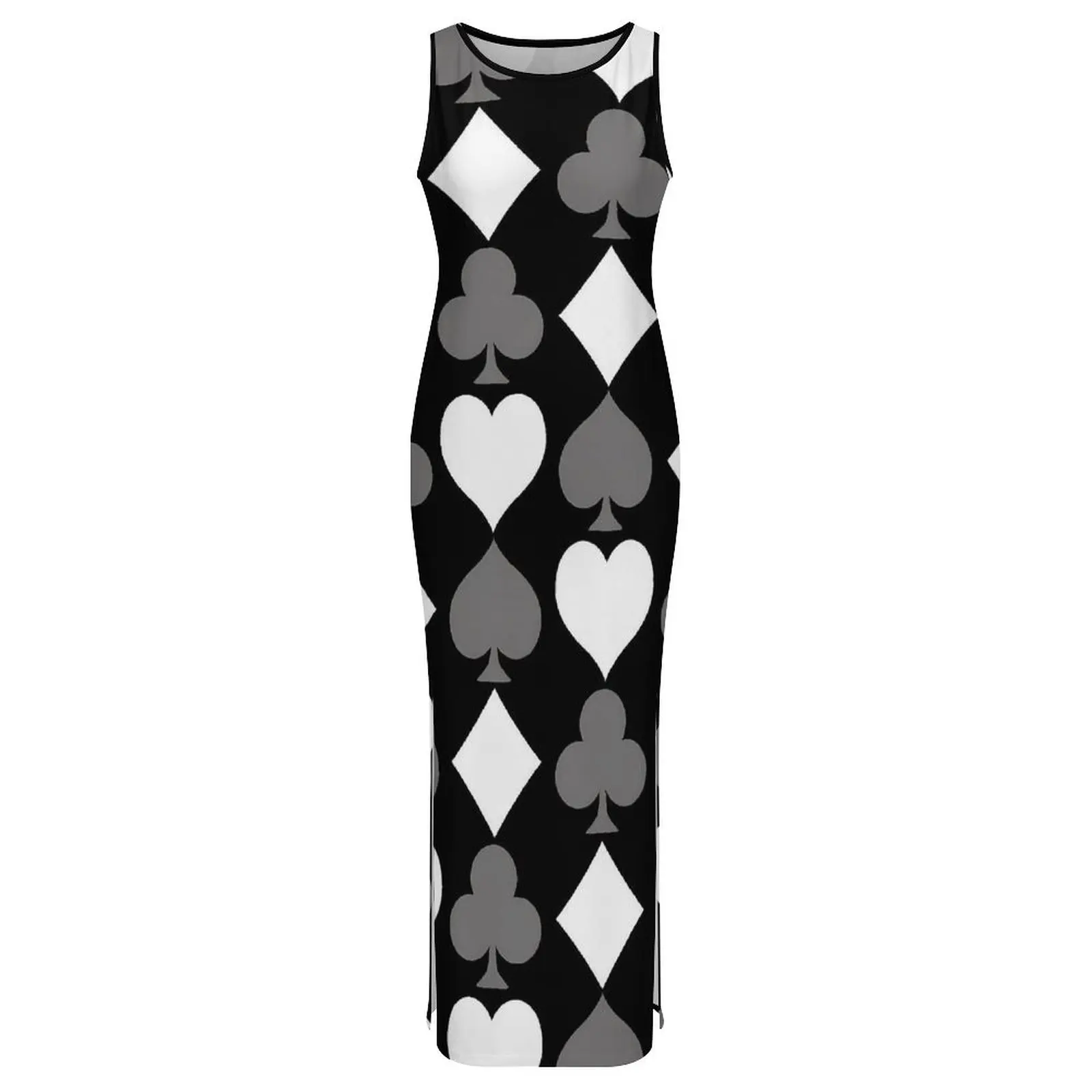 Poker Cards Print Dress Sleeveless Card Suits Aesthetic Maxi Dresses Pretty Bodycon Dress Womens Graphic Oversize Vestido
