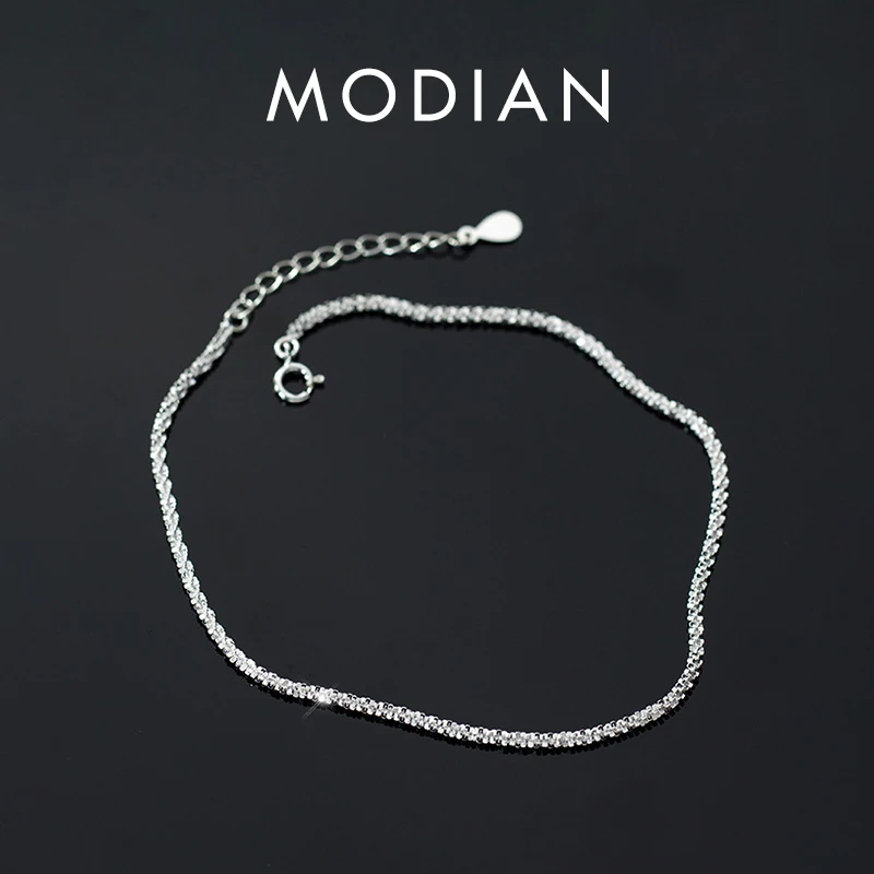 Modian Minimalism Starlight Chain Anklet for Women Authentic 925 Sterling Silver Simple Link Chain Anklet Fine Jewelry Girl Gift