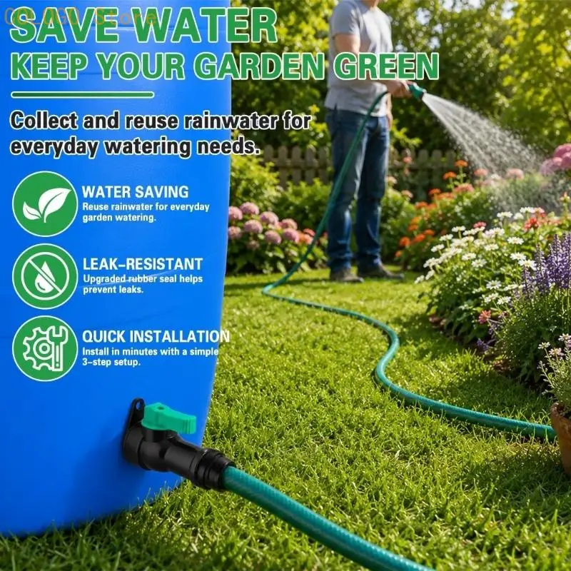 ABS Rainwater Container Faucet with 3/4 Thread, Lever Shutoff Spigot for Garden Watering, Outdoor Rinse Use, and Drum Drain