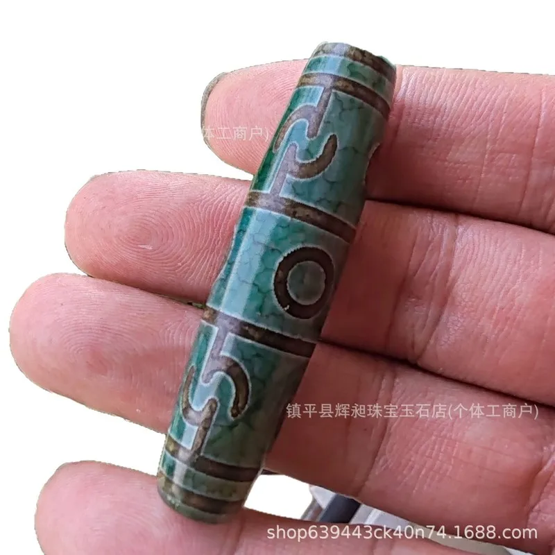 Old Aged Tibetan-Style Green Agate , Loose , Nine-Eyed Guanyin Dzi , Jewelry Beads, Accessories, And Decorati 5