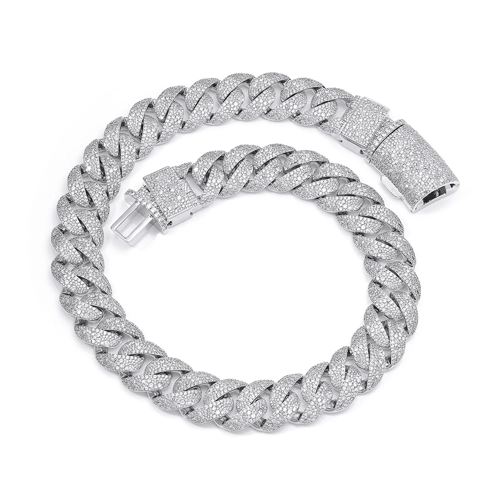 ESKEEM Luxury Jewelry Thick Cuban Link Chain Necklace Pass Diamond Tester Silver Plated Brass VVS Moissanite Gift for Men