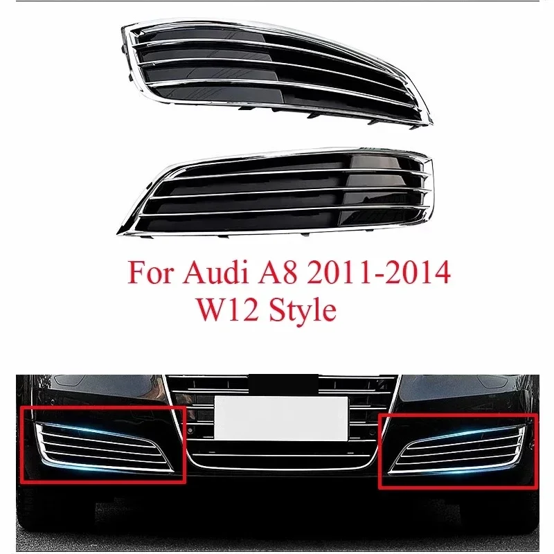 

2 PCS Left & Right Car Front Bumper Fog Lamp Grills ABS Chrome Line Fits For Audi A8 2011 2012 2013 2014 W12 Style